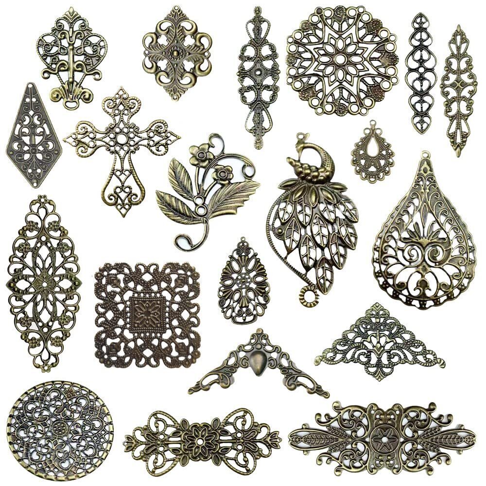 1562 120Pcs Antique Bronze Filigree Connectors Tibetan Metal Filigree